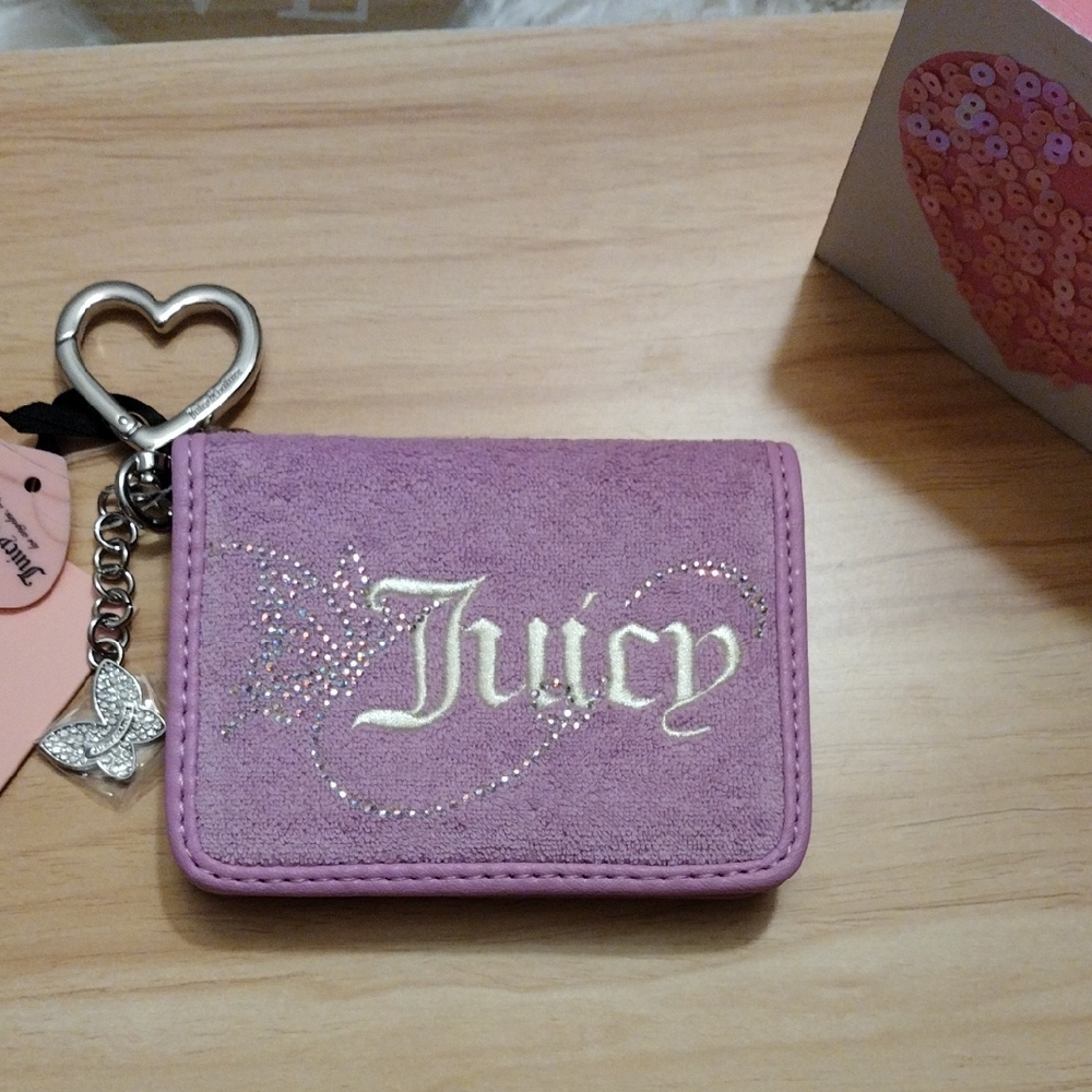 Juicy Couture Violet Tulle Wing It Card Case  with Heart Charm Key Fob 🦋✨ 🆕 - Picture 5 of 12